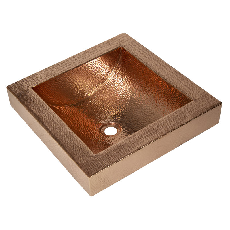 Ambiente Mexican Copper Crafts 17x17" Square Copper Bathroom Sink - Small Drop-In or Undermount Sink for Bathrooms, Wash Basin, Pure Copper Bathroom Vessel Sink