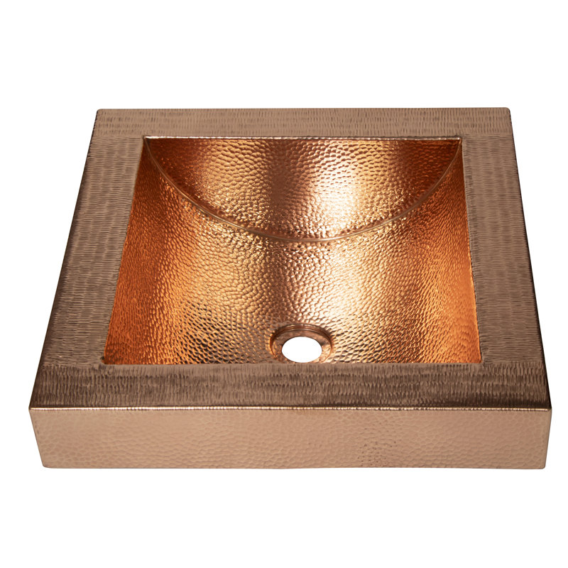Ambiente Mexican Copper Crafts 17x17" Square Copper Bathroom Sink - Small Drop-In or Undermount Sink for Bathrooms, Wash Basin, Pure Copper Bathroom Vessel Sink