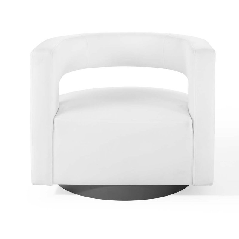 Elegant White Velvet Swivel Accent Armchair with Matte Black Base