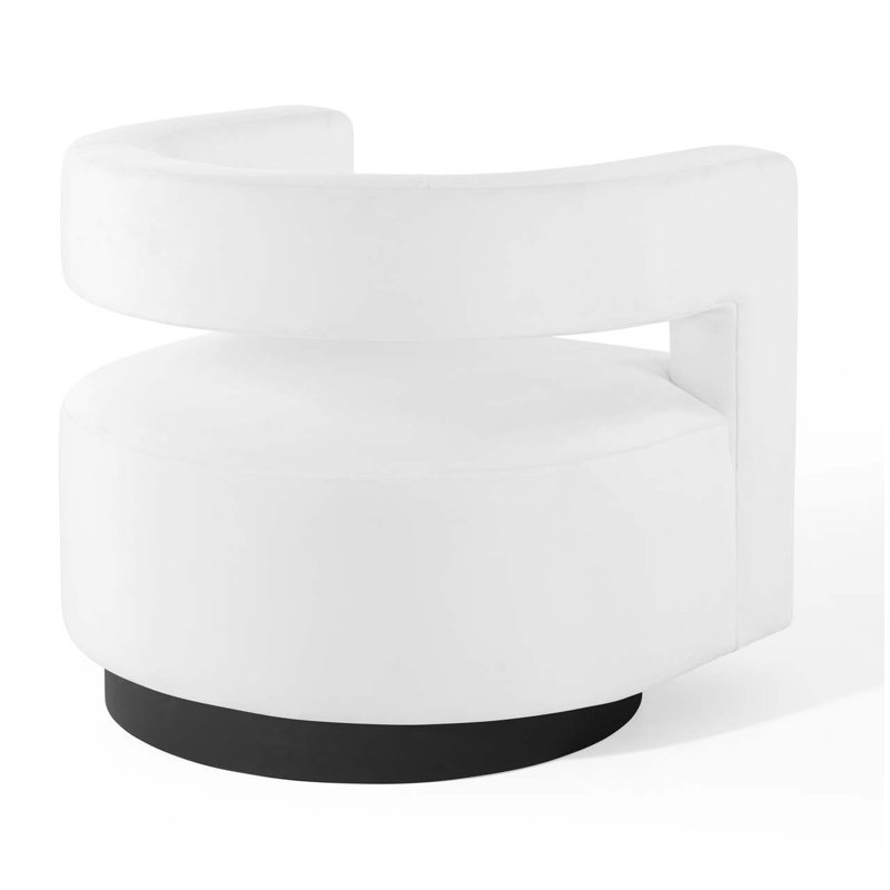 Elegant White Velvet Swivel Accent Armchair with Matte Black Base