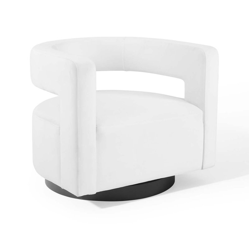 Elegant White Velvet Swivel Accent Armchair with Matte Black Base