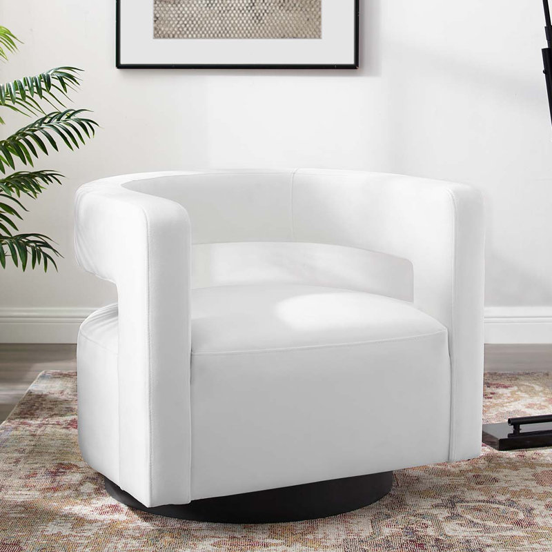 Elegant White Velvet Swivel Accent Armchair with Matte Black Base
