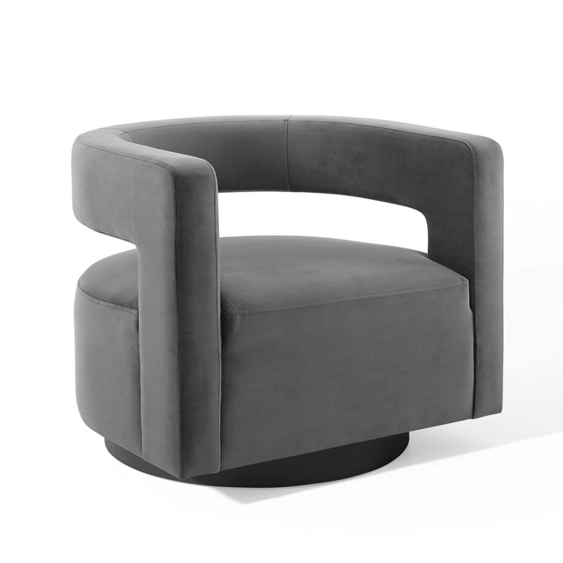 Gray Velvet Swivel Accent Chair with Cutaway Design