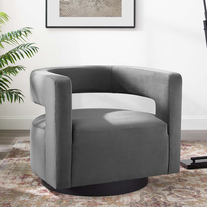 Gray Velvet Swivel Accent Chair with Cutaway Design