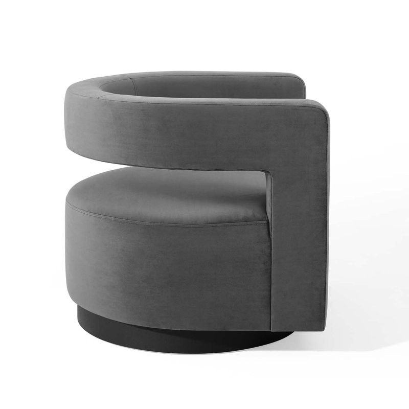 Gray Velvet Swivel Accent Chair with Cutaway Design