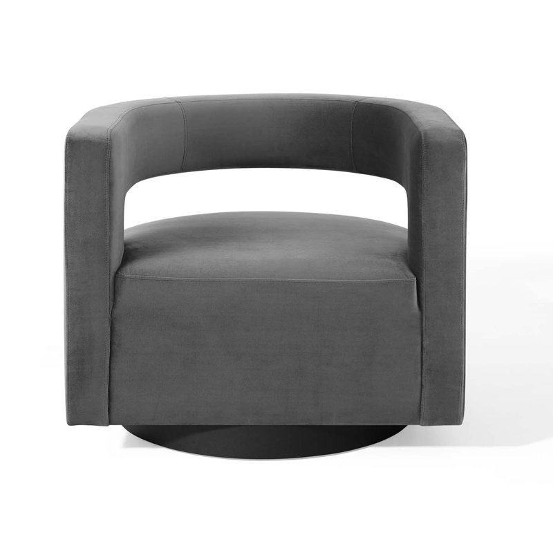 Gray Velvet Swivel Accent Chair with Cutaway Design