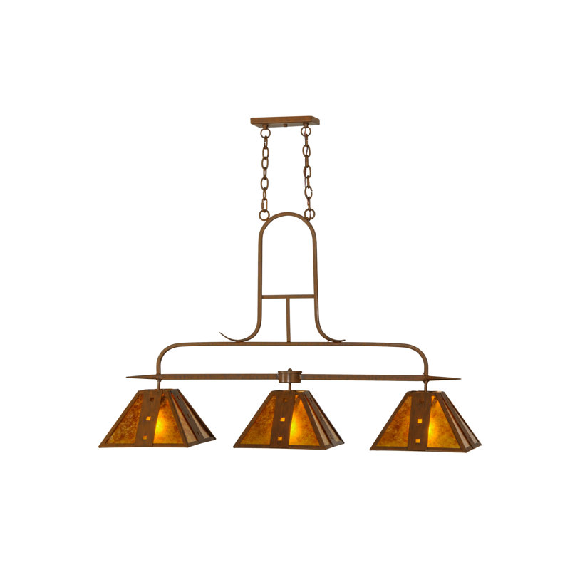 Hanford 3-Light Rustic Iron Amber Mica Island Pendant