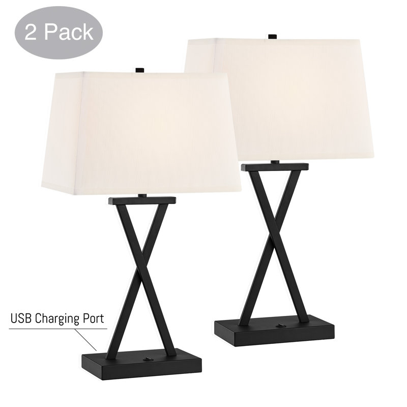 Maisie Black Crossing Lines USB Table Lamp Set of Two