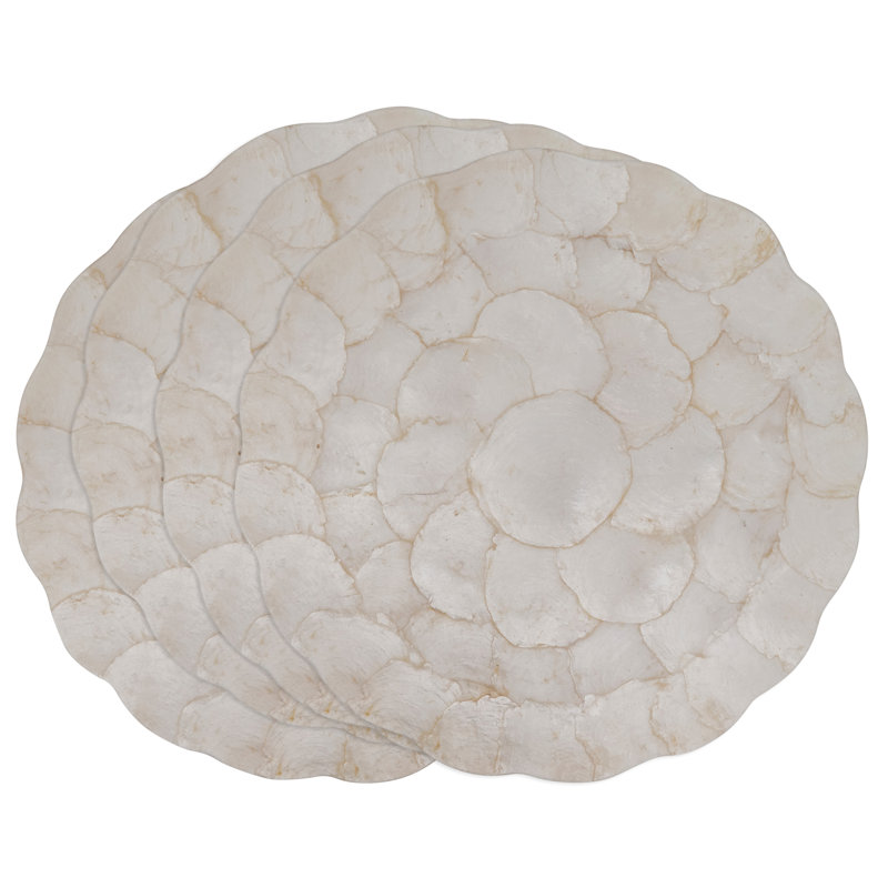 Ivory Scalloped Capiz Placemats Set of 4, 15"