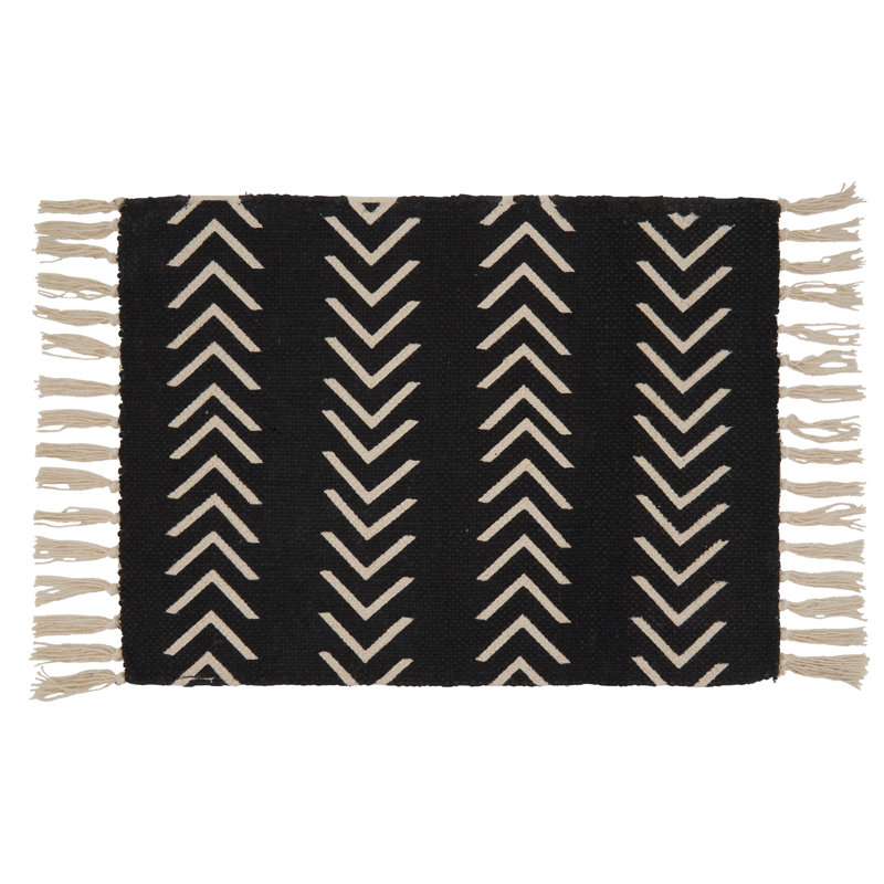 Black Cotton Geometric Fringe Placemats, Set of Four