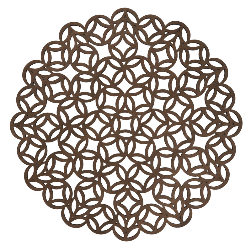 Brown Scalloped Hardboard Round Placemats, Set of 4