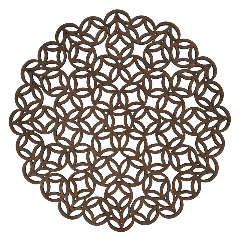 Brown Scalloped Hardboard Round Placemats, Set of 4