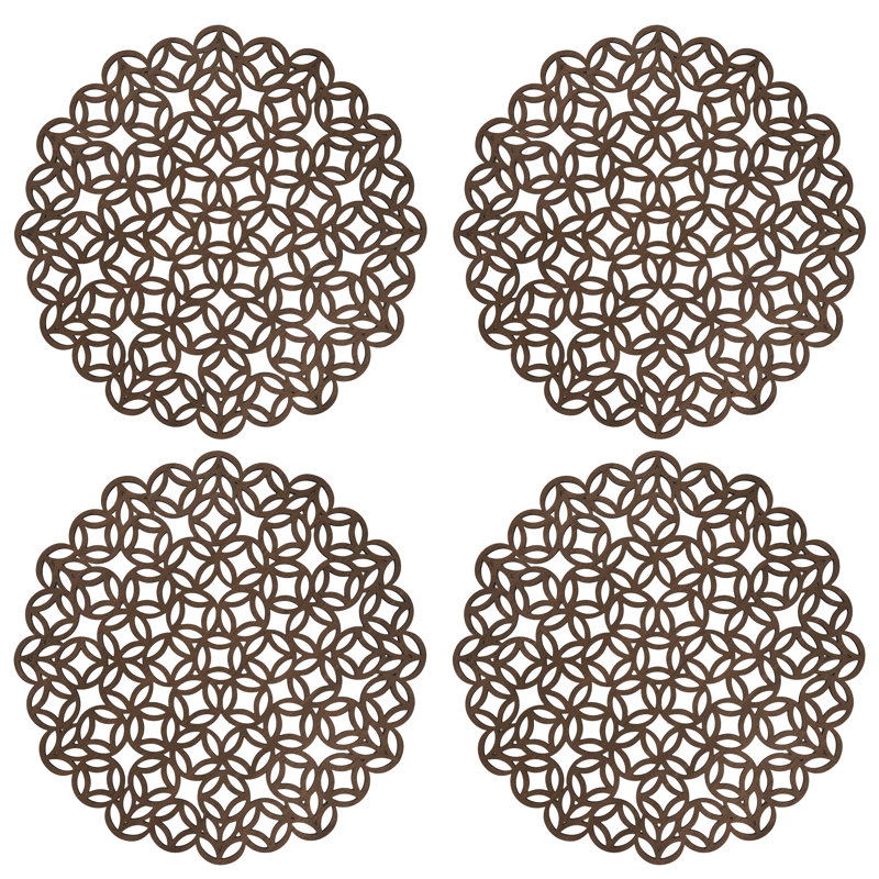 Brown Scalloped Hardboard Round Placemats, Set of 4