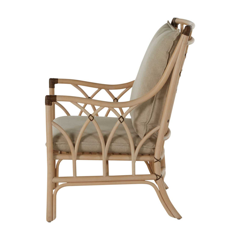Milano Beige Leather Transitional Arm Chair with Rattan Accents