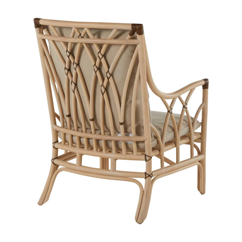 Milano Beige Leather Transitional Arm Chair with Rattan Accents