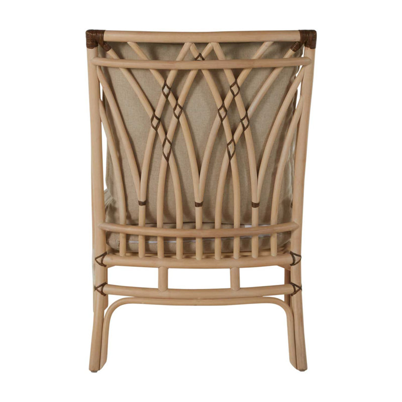 Milano Beige Leather Transitional Arm Chair with Rattan Accents