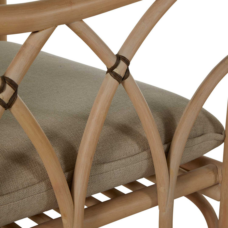 Milano Beige Leather Transitional Arm Chair with Rattan Accents