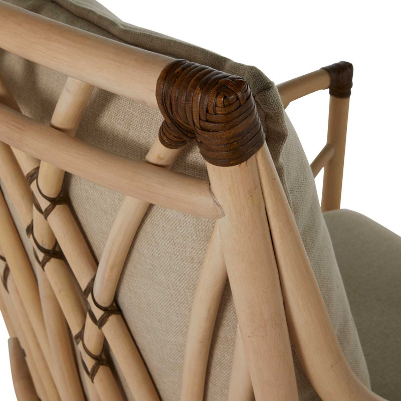 Milano Beige Leather Transitional Arm Chair with Rattan Accents