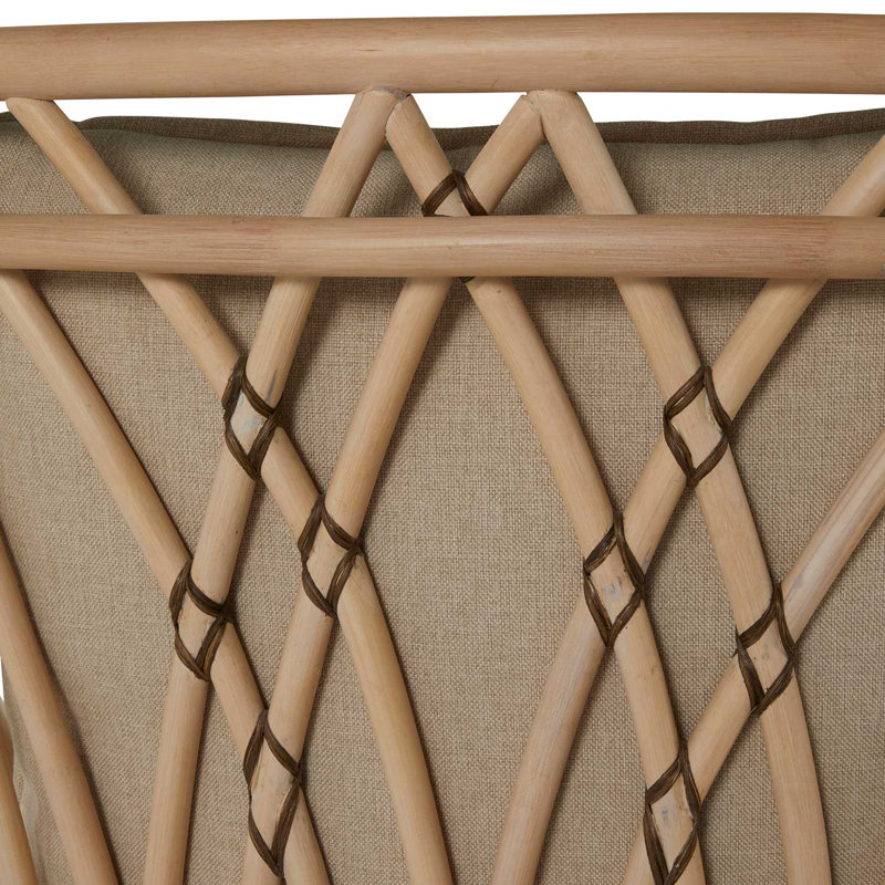 Milano Beige Leather Transitional Arm Chair with Rattan Accents