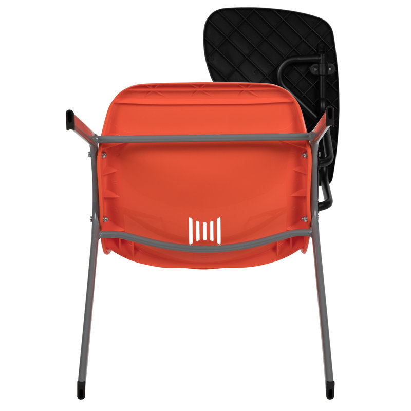 Compact Orange Ergonomic Shell Chair with Flip-Up Tablet Arm