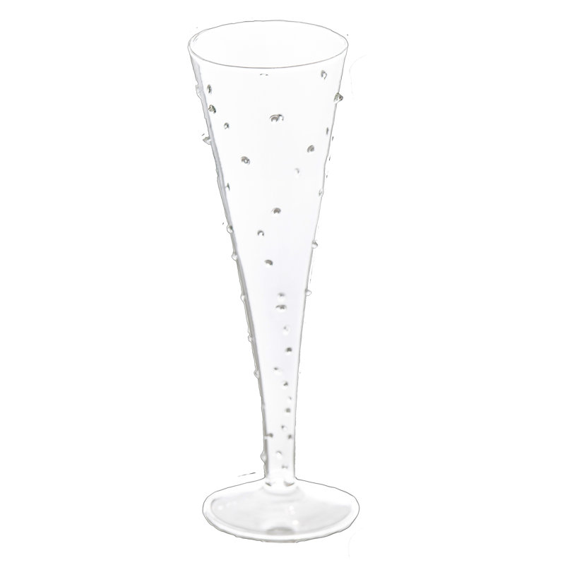 Handmade Clear Glass Curved Flute Set with Dots, 10 oz