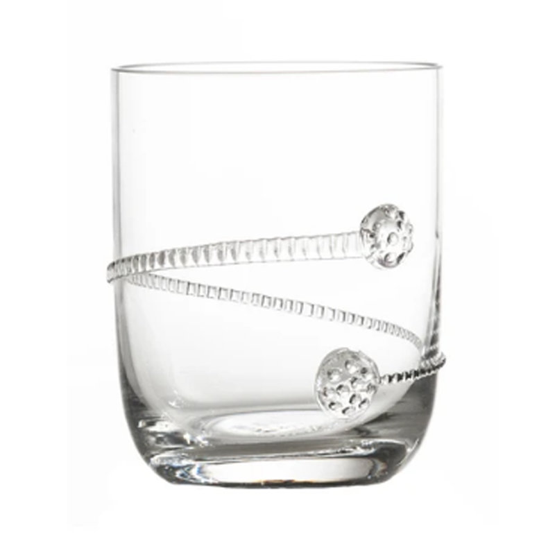 Clear Stemless Cocktail Glass with Rope and Medallion Design