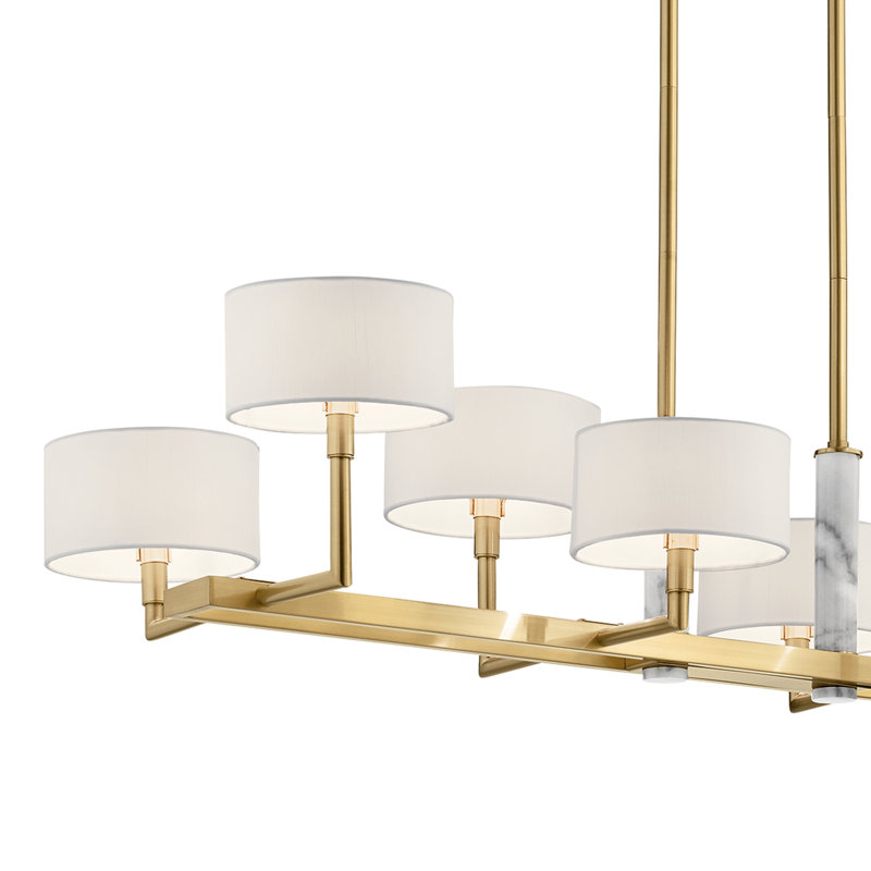 Champagne Gold 8-Light Linear Chandelier with Drum Shades