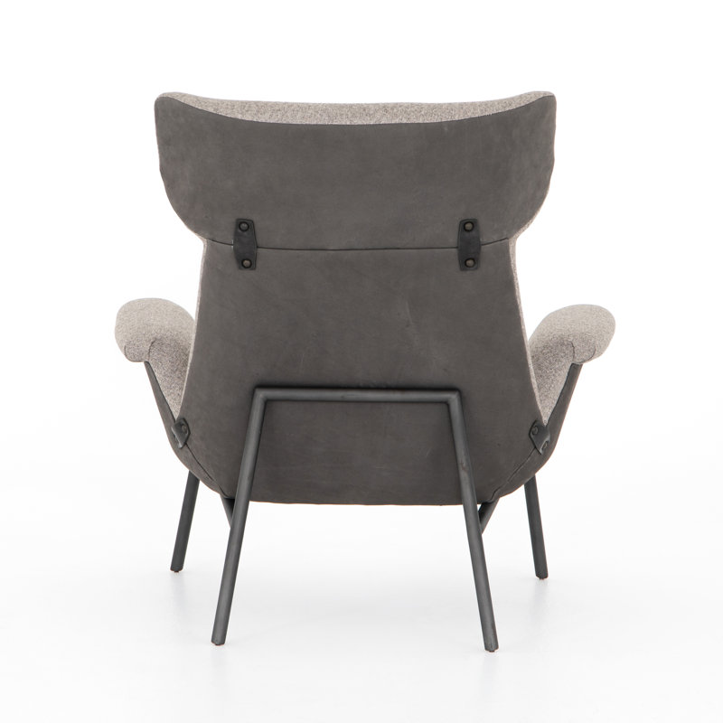 Orly Natural 37" Contemporary Leather Accent Chair in Gray/Brown