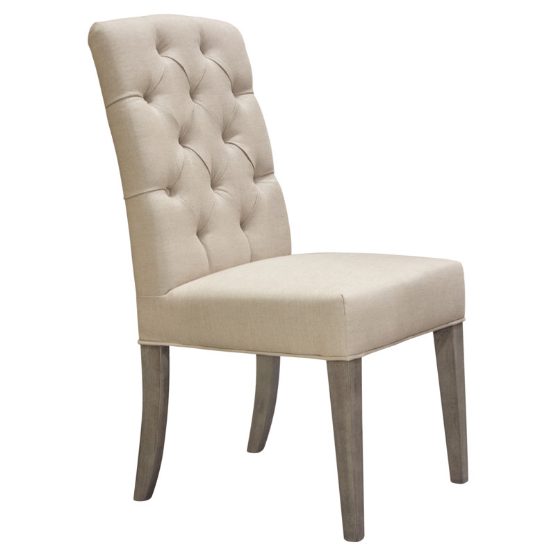 Gray Tufted Linen Upholstered Side Chair with Wood Legs
