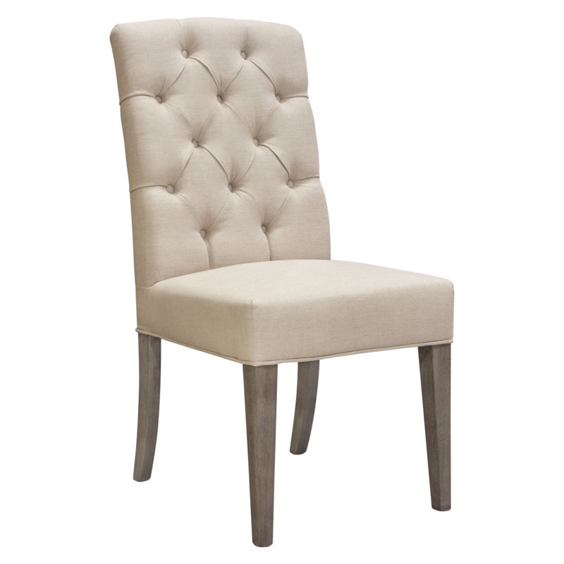 Gray Tufted Linen Upholstered Side Chair with Wood Legs