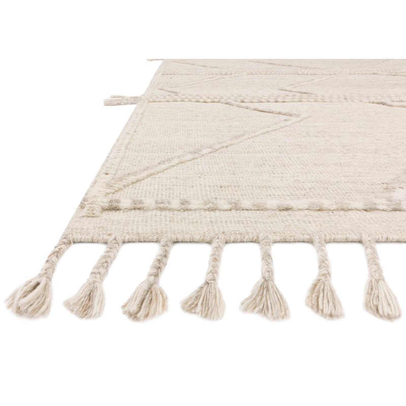 Ivory Geometric Hand-Knotted Wool Rectangular Rug 8'6" x 11'6"