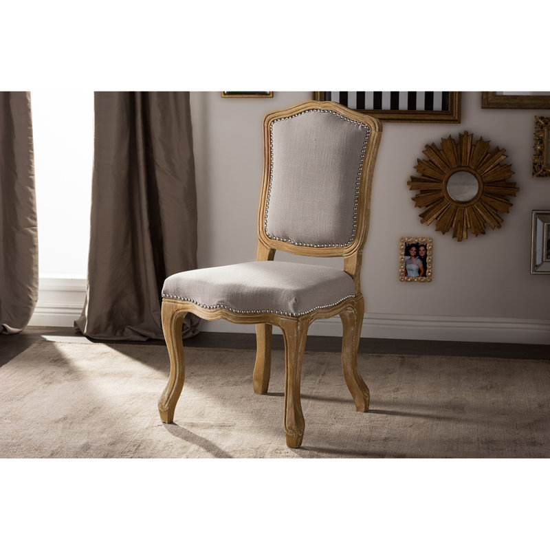 Elegant Beige Linen and Weathered Oak Parsons Side Chair