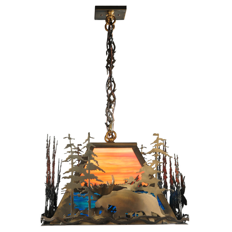 Rustic Lodge 6-Light Glass Moose Pendant