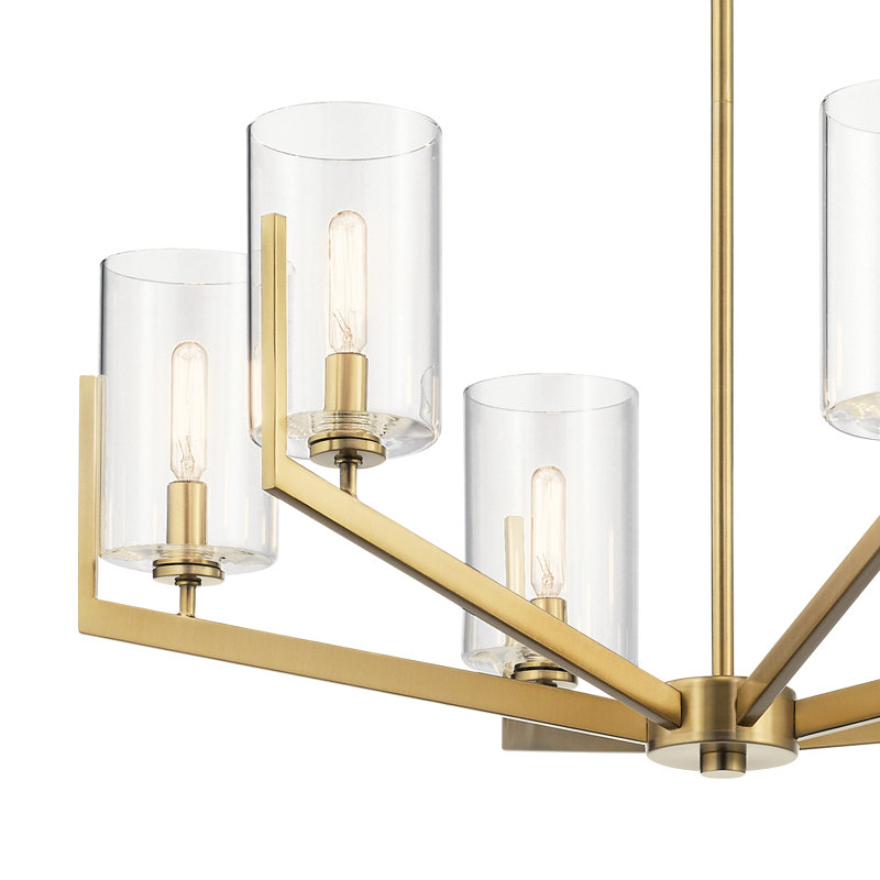 Brushed Brass and Clear Glass 6-Light Sputnik Chandelier