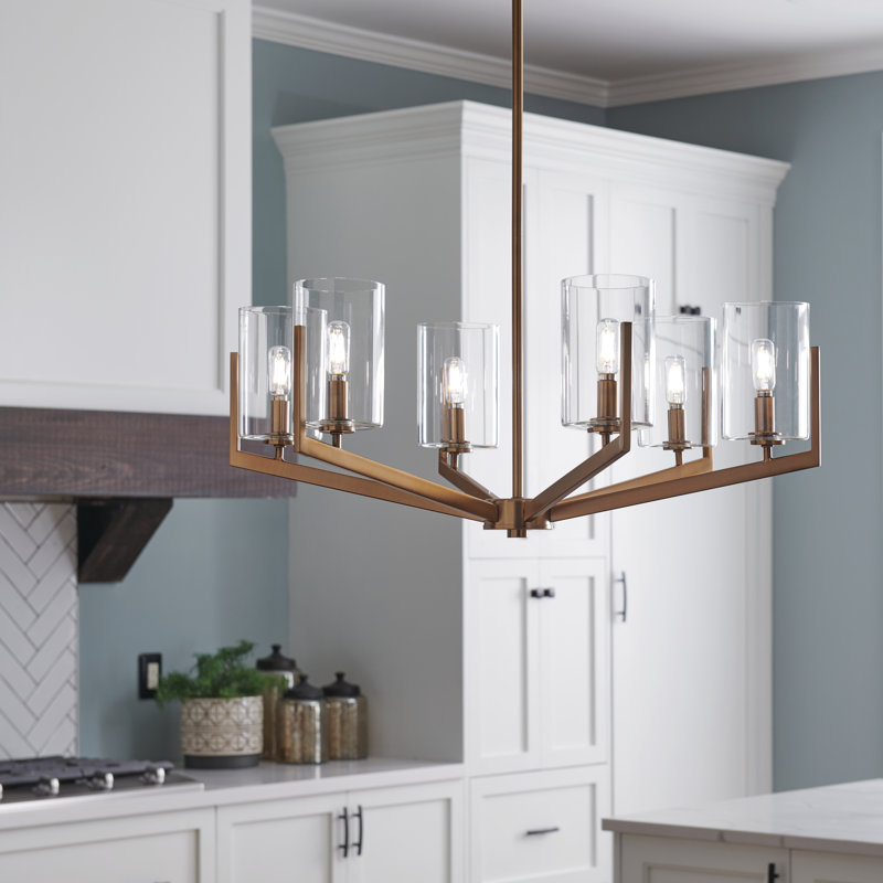 Brushed Brass and Clear Glass 6-Light Sputnik Chandelier