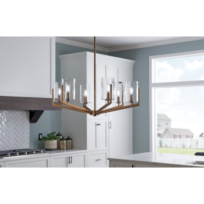 Brushed Brass and Clear Glass 6-Light Sputnik Chandelier