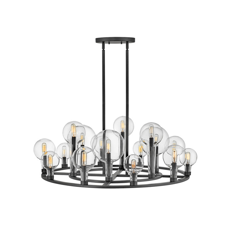 Black Steel 15-Light Wagon Wheel Chandelier with Clear Glass