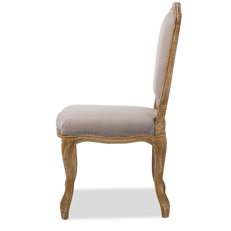 Elegant Beige Linen and Weathered Oak Parsons Side Chair