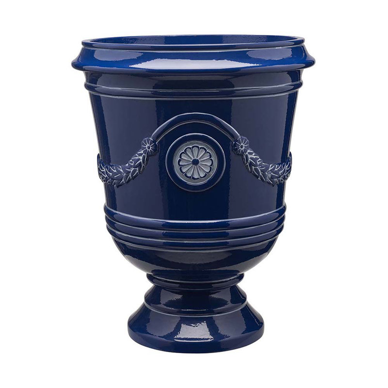 Classical Navy Resin Urn Planter with Molded Floral Details