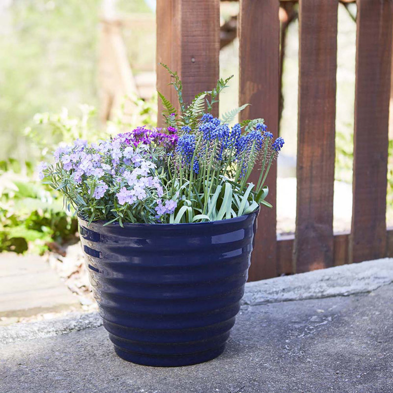 Navy Beehive-Style 16'' Resin Outdoor Planter
