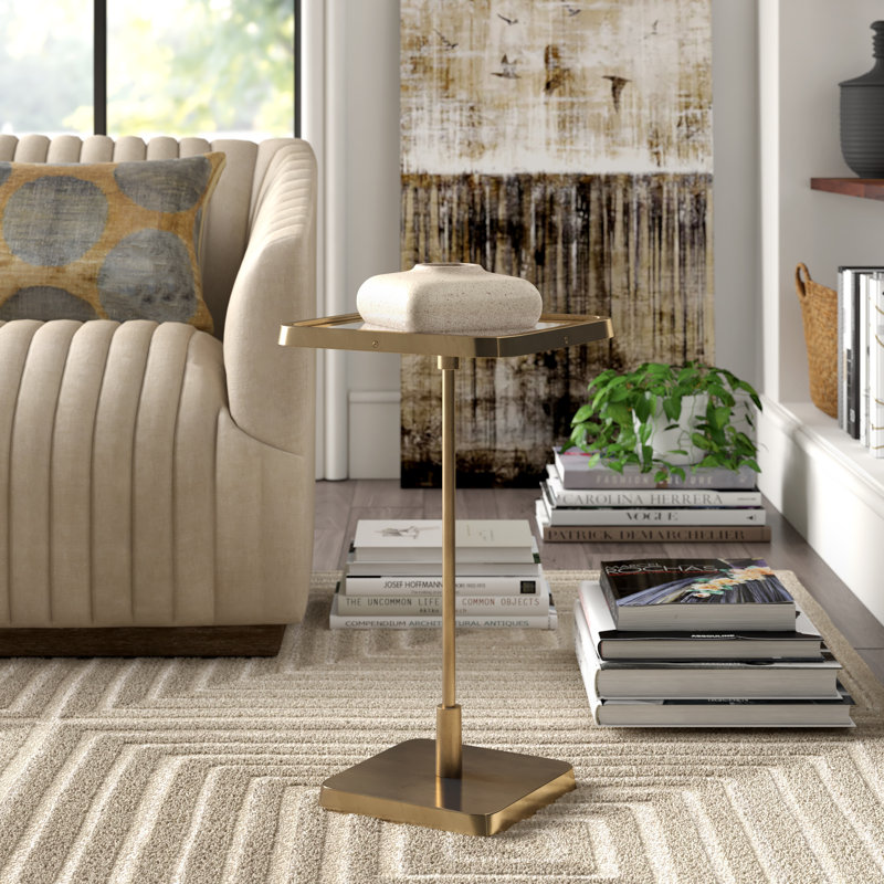 Kaela Brass and Black Mirrored End Table