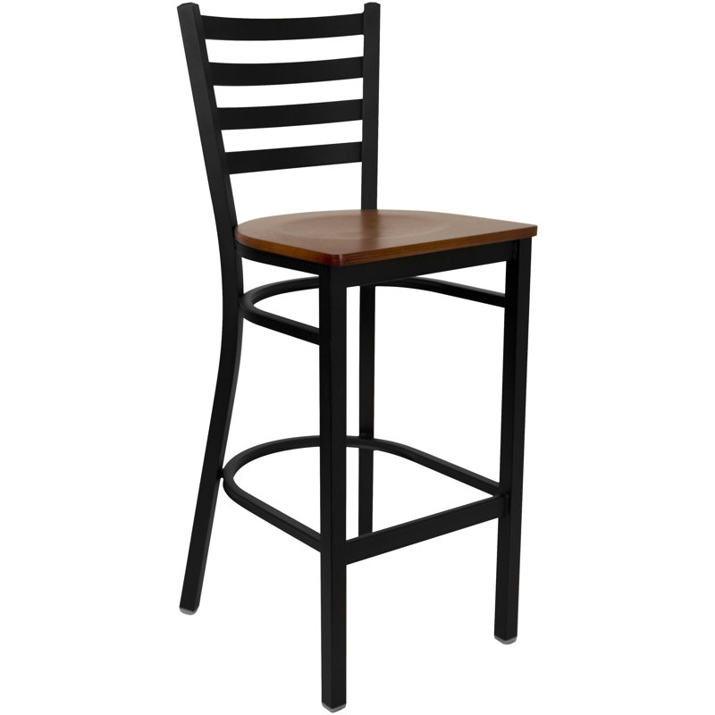Elegant 42" Black Laminate Pub Table Set with 4 Cherry Wood Metal Barstools