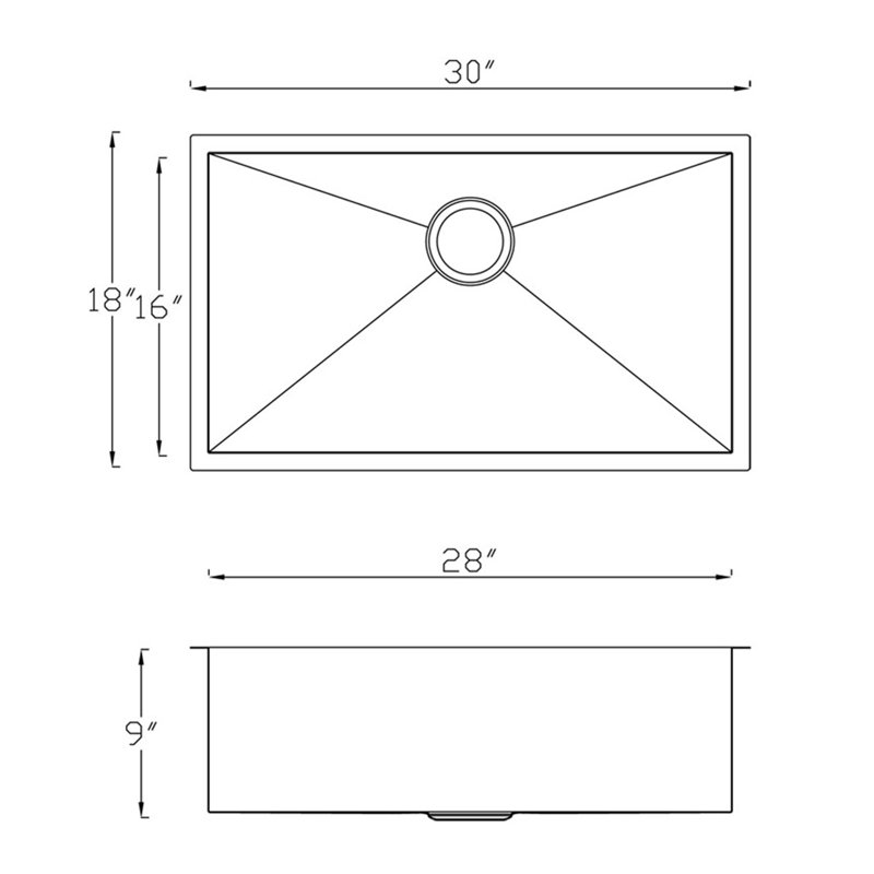 30'' Satin Stainless Steel Undermount Single Bowl Kitchen Sink