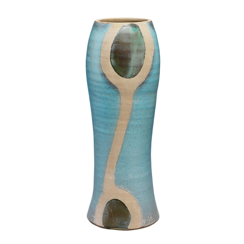 Handmade Blue and Beige Ceramic Decorative Table Vase