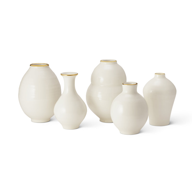 White Ceramic Table Vase with Gold Rim