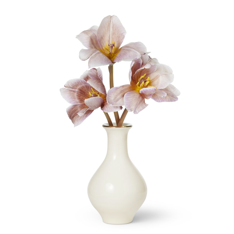 White Ceramic Table Vase with Gold Rim