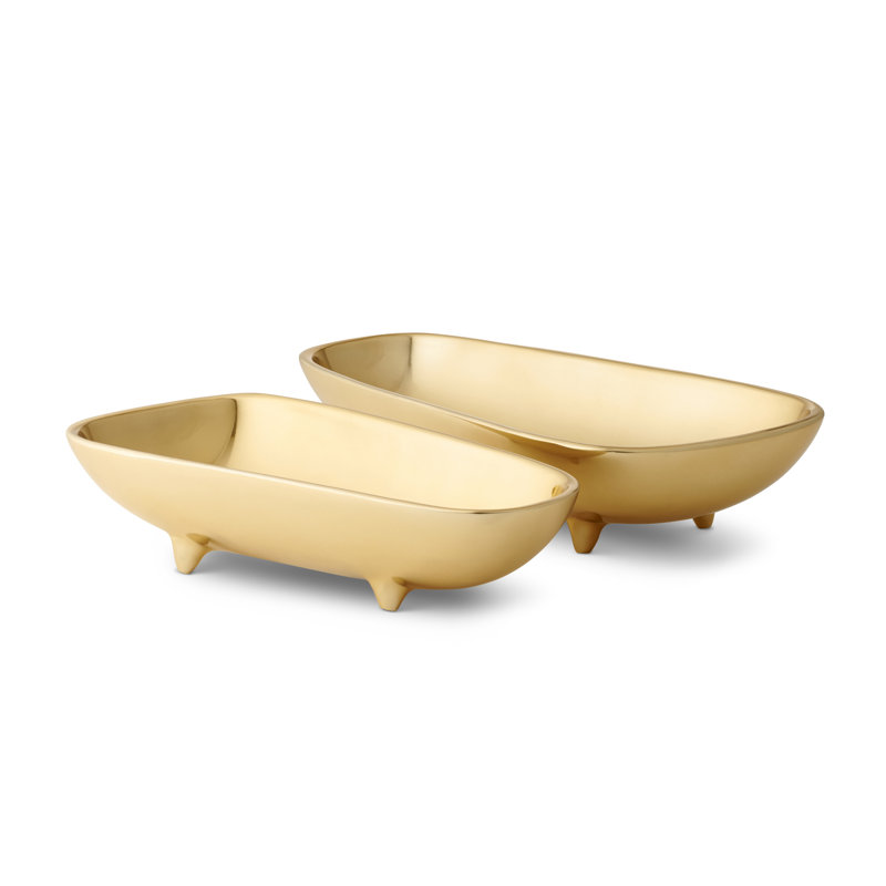 Gold Brass Abstract Footed Snack Bowl