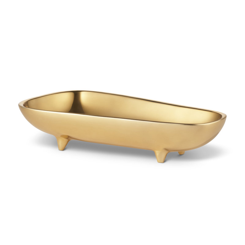 Large Gold Brass Abstract Footed Serving Bowl