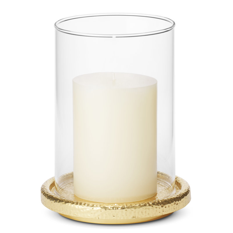 Hammered Brass and Glass Hurricane Candle Holder