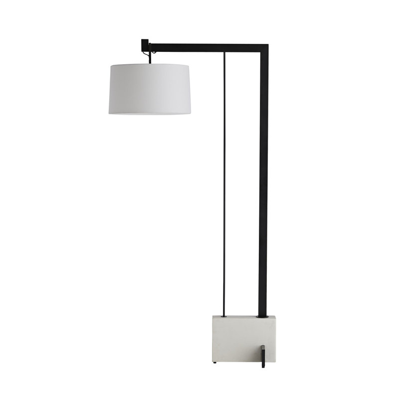 Piloti 76" Arched Faux Marble Base Floor Lamp with Linen Shade
